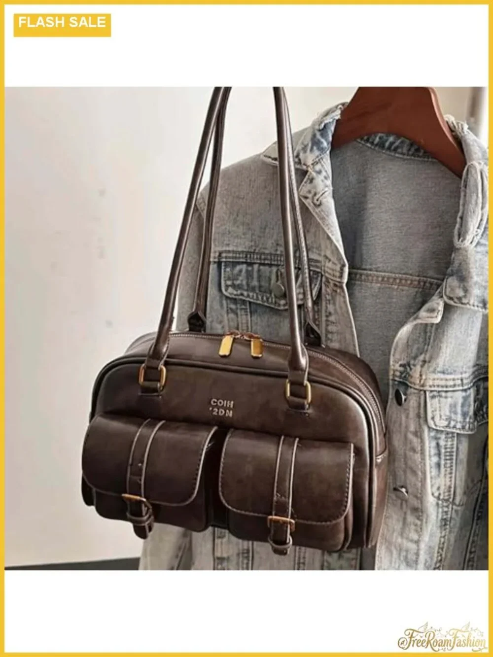 Vintage Faux Leather Hobo Shoulder Bag - Women's Vintage Style Purse with Zipper